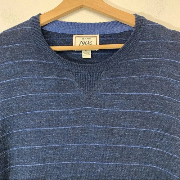 Jos A Bank‎ Sweater Men XL  Long Sleeve  Blue Stripe Cotton Stretch Crew Neck - Picture 2 of 10